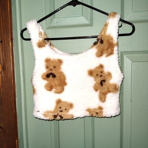 SHEIN White and Brown Fuzzy Top